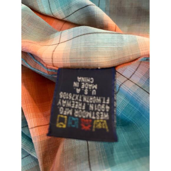 Rough Stock Mens Large Orange Blue Pearl Snap Western Flannel Cowboy Rodeo - Picture 6 of 14